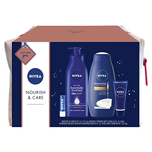 NIVEA Nourish & Care Gift Set, 4 Piece Skin Care Set - Body Lotion, Body Wash...