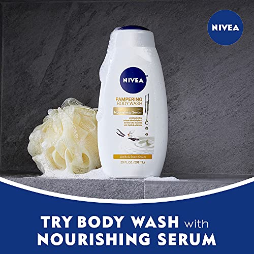 NIVEA Vanilla and Sweet Cream Pampering Body Wash with Nourishing Serum, 20 F...
