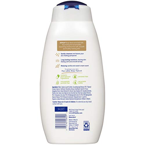NIVEA Vanilla and Sweet Cream Pampering Body Wash with Nourishing Serum, 20 F...