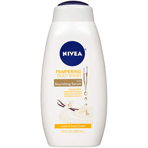 NIVEA Vanilla and Sweet Cream Pampering Body Wash with Nourishing Serum, 20 F...