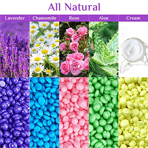 Nivlan Waxing Kit for Women 5 Hard Wax Beans and 30 Wax Applicator Sticks, Bl...