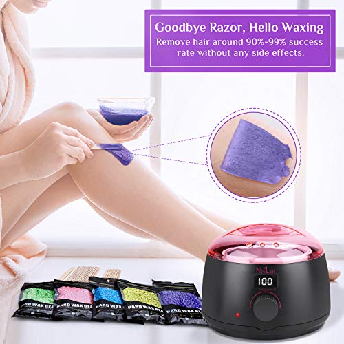Nivlan Waxing Kit for Women 5 Hard Wax Beans and 30 Wax Applicator Sticks, Bl...