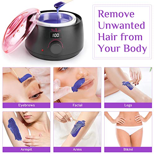 Nivlan Waxing Kit for Women 5 Hard Wax Beans and 30 Wax Applicator Sticks, Bl...