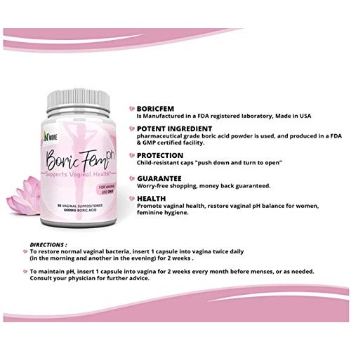 Boric Acid Vaginal Suppositories - 100% Pure Vegetable Capsules - Made in USA...