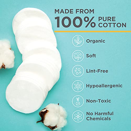 Organic Cotton Rounds Compatible with Makeup Products, Eye Makeup Remover Pad...