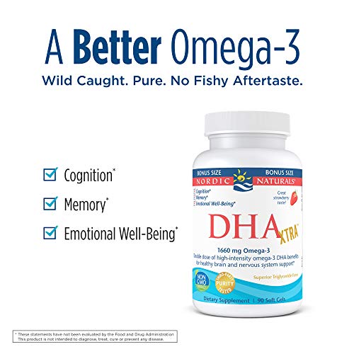 Nordic Naturals DHA Xtra, Strawberry - 90 Soft Gels - 1660 mg Omega-3 - High-...