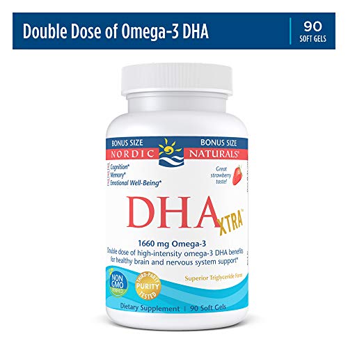 Nordic Naturals DHA Xtra, Strawberry - 90 Soft Gels - 1660 mg Omega-3 - High-...