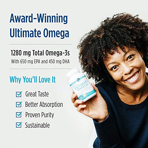Nordic Naturals Ultimate Omega, Lemon Flavor - 1280 mg Omega-3-90 Soft Gels -...
