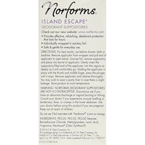 Norforms: Island Escape, Long Lasting Feminine Deodorant - 12 Suppositories