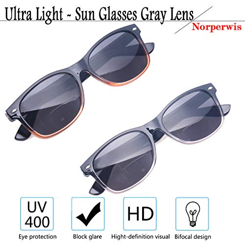 Bifocal Reading Glasses Grey Lens Spring Hinge Plastic Outdoor Sunglasses Fas...
