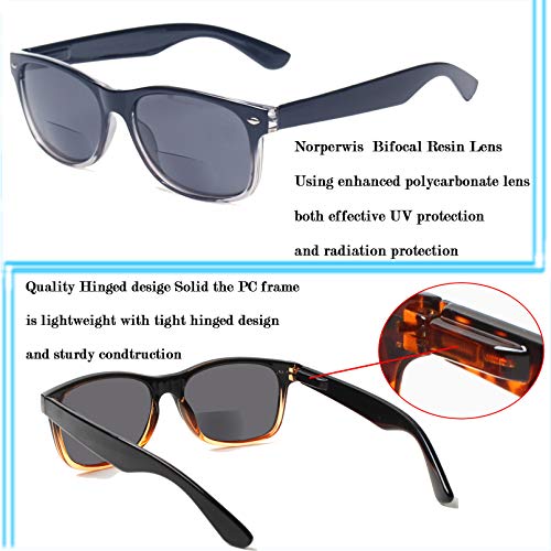 Bifocal Reading Glasses Grey Lens Spring Hinge Plastic Outdoor Sunglasses Fas...