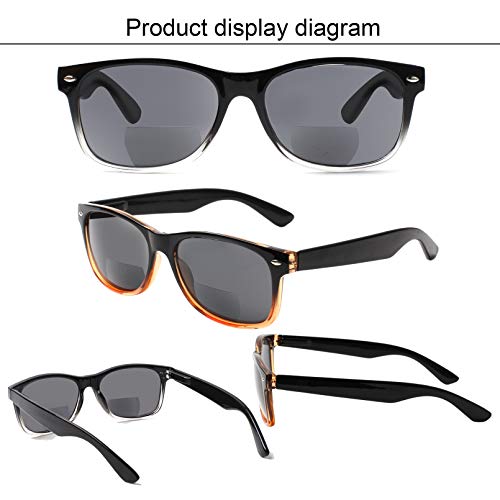 Bifocal Reading Glasses Grey Lens Spring Hinge Plastic Outdoor Sunglasses Fas...