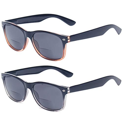 Bifocal Reading Glasses Grey Lens Spring Hinge Plastic Outdoor Sunglasses Fas...