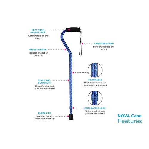 Designer Walking Cane with Offset Handle, Lightweight Adjustable Walking Stic...