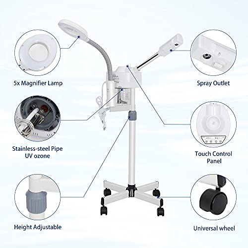 2 in 1 Facial Steamer With 5X Magnifying Lamp For Salon Spa Beauty