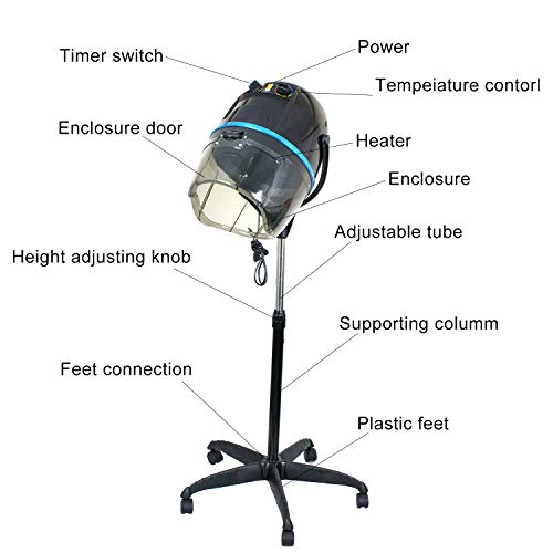 Professional 1300W Adjustable Hooded Floor Hair Bonnet Dryer Stand Up Rolling...