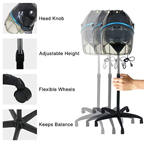 Professional 1300W Adjustable Hooded Floor Hair Bonnet Dryer Stand Up Rolling...