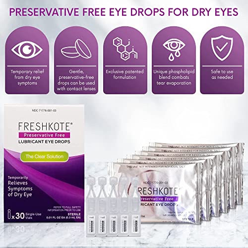 FRESHKOTE Preservative-Free Lubricant Eye Drops, 2 Packs of 30 Single-Use Via...