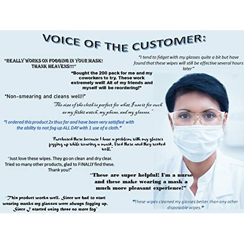 Eyewear Lens Anti Fog Wipes Cleansing Pre-Moistened 200 Individually Wrapped ...