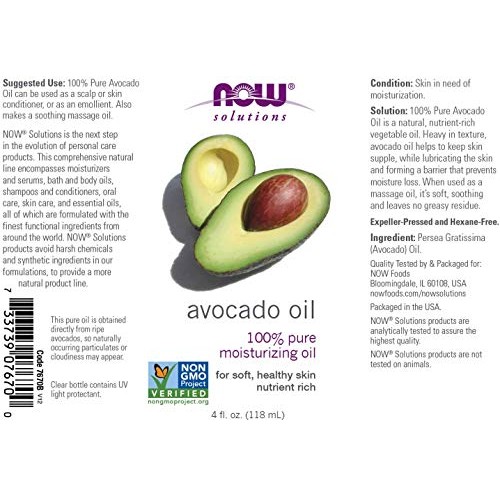 NOW Solutions, Avocado Oil, 100% Pure Moisturizing Oil, Nutrient Rich and Hyd...