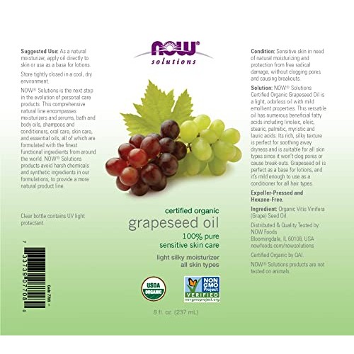 NOW Solutions, Organic Grapeseed Oil, Skin Care for Sensitive Skin, Light Sil...