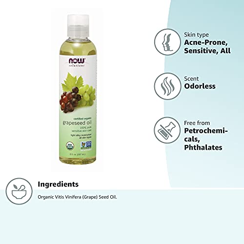 NOW Solutions, Organic Grapeseed Oil, Skin Care for Sensitive Skin, Light Sil...