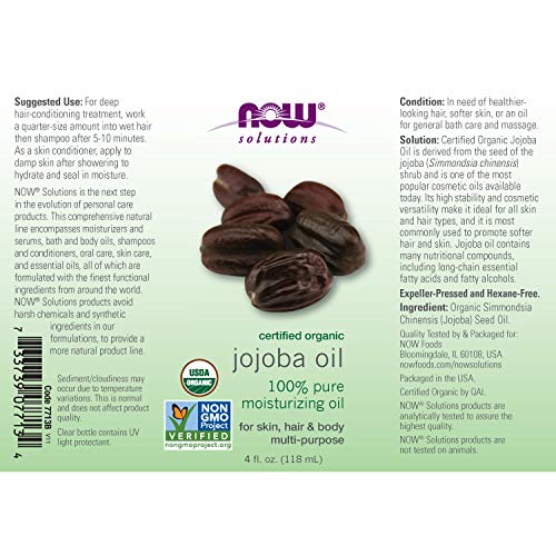 NOW Solutions, Organic Jojoba Oil, Moisturizing Multi-Purpose Oil for Face, H...