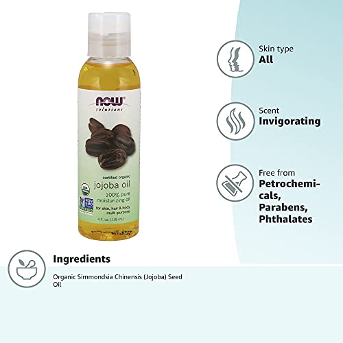 NOW Solutions, Organic Jojoba Oil, Moisturizing Multi-Purpose Oil for Face, H...