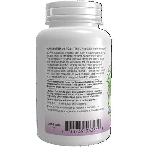 NOW Solutions, Vegan Hair, Skin & Nails, Nutritional Support with 5,000 mcg B...