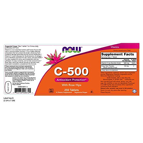 NOW Supplements, Vitamin C-500 with Rose Hips, Antioxidant Protection*, 250 T...