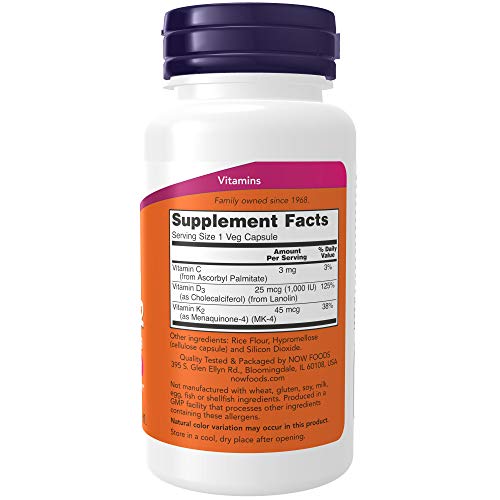 NOW Supplements, Vitamin D-3 & K-2, 1,000 IU/45 mcg, Plus Cardiovascular Supp...