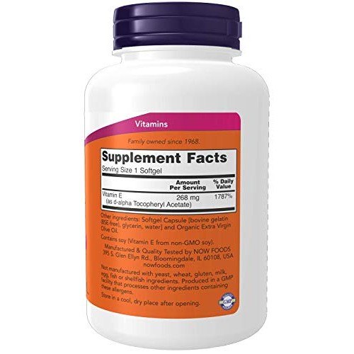 Now Supplements Vitamin E-400 IU D-Alpha Tocopheryl, Antioxidant Protection, ...