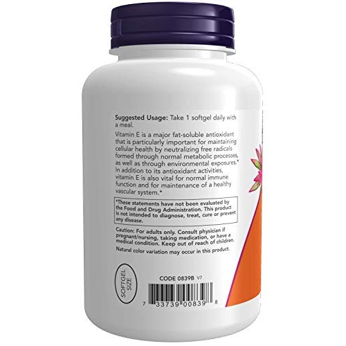 Now Supplements Vitamin E-400 IU D-Alpha Tocopheryl, Antioxidant Protection, ...