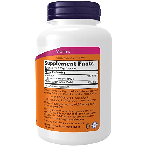 NOW Supplements, Vitamin K-2 100 mcg, Menaquinone-4 (MK-4), Supports Bone Hea...
