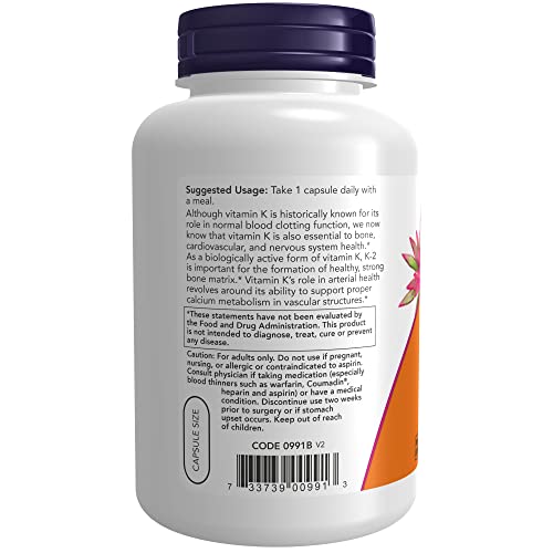 NOW Supplements, Vitamin K-2 100 mcg, Menaquinone-4 (MK-4), Supports Bone Hea...