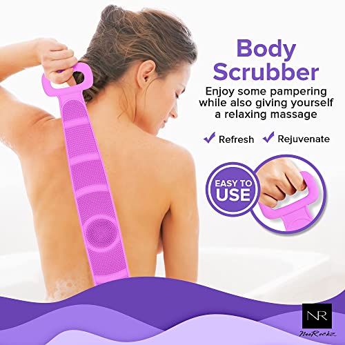 Silicone Scalp Massager and Back Scrubber Shower Set - 31.5 inch Gentle Exfol...