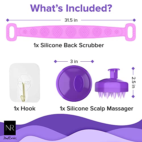 Silicone Scalp Massager and Back Scrubber Shower Set - 31.5 inch Gentle Exfol...