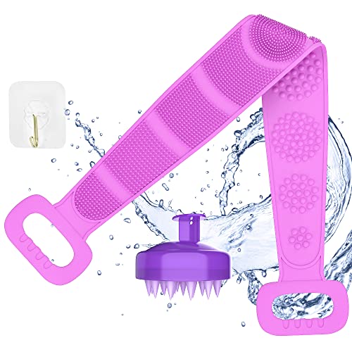 Silicone Scalp Massager and Back Scrubber Shower Set - 31.5 inch Gentle Exfol...