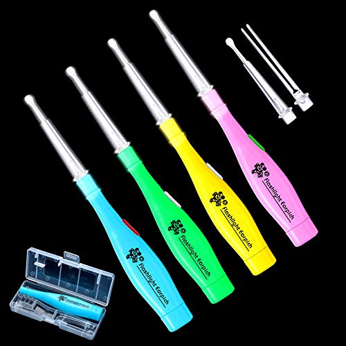 4 Pieces Ear Wax Removal Tool with LED Light and Storage Case LED Earwax Spoo...