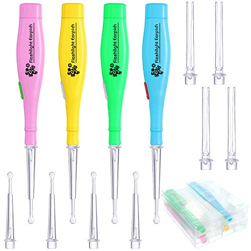 4 Pieces Ear Wax Removal Tool with LED Light and Storage Case LED Earwax Spoo...