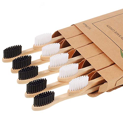 Biodegradable Bamboo Toothbrushes, 10 Piece BPA Free Soft Bristles Toothbrush...