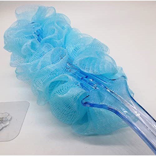 Body Puff Bath Sponge Soft Shower Brush Blue Crystal Handle for Seniors Paren...