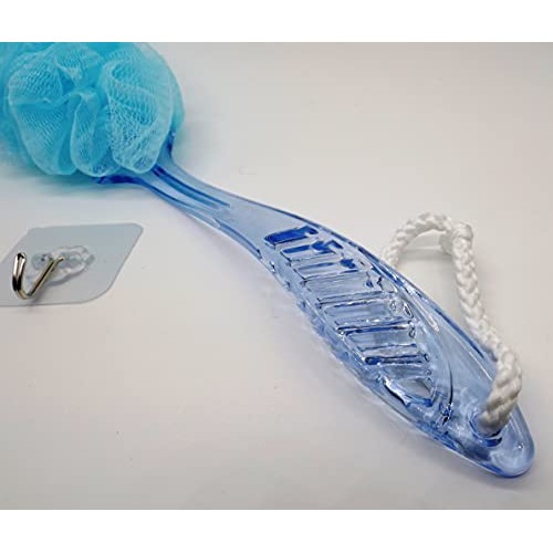 Body Puff Bath Sponge Soft Shower Brush Blue Crystal Handle for Seniors Paren...