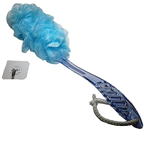 Body Puff Bath Sponge Soft Shower Brush Blue Crystal Handle for Seniors Paren...
