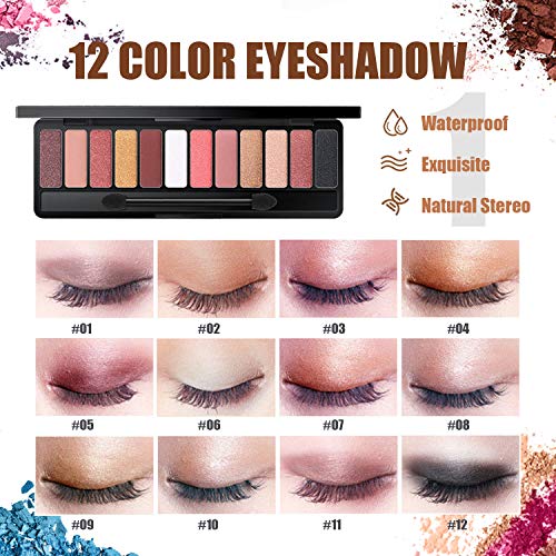 All in One Makeup Kit, Includes 12 Colors Naked Eyeshadow Palette, 5 Pcs Make...