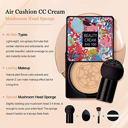 NUIBO Air Cushion CC Cream Mushroom Head, Moisturizing Concealer Makeup Base,...