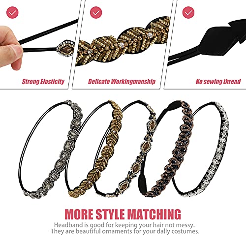 Elastic Rhinestone Headbands for Women, Number-one 5Pcs Handmade Crystal Bead...