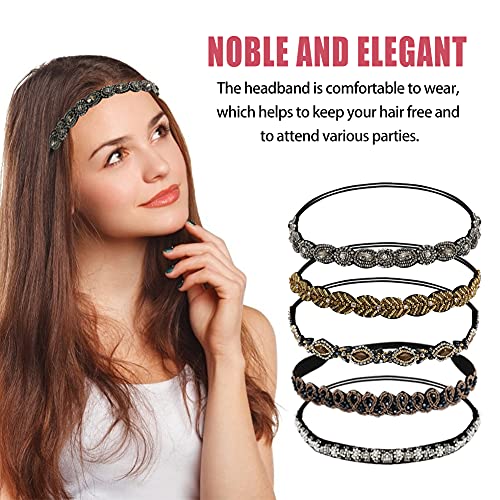 Elastic Rhinestone Headbands for Women, Number-one 5Pcs Handmade Crystal Bead...