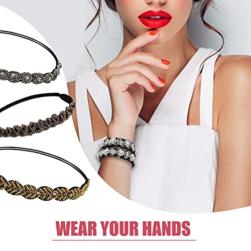 Elastic Rhinestone Headbands for Women, Number-one 5Pcs Handmade Crystal Bead...