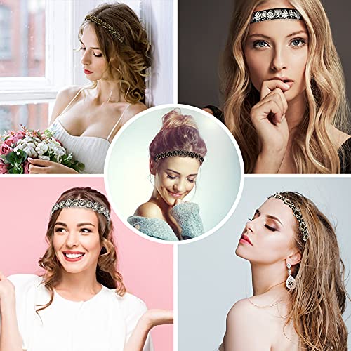 Elastic Rhinestone Headbands for Women, Number-one 5Pcs Handmade Crystal Bead...